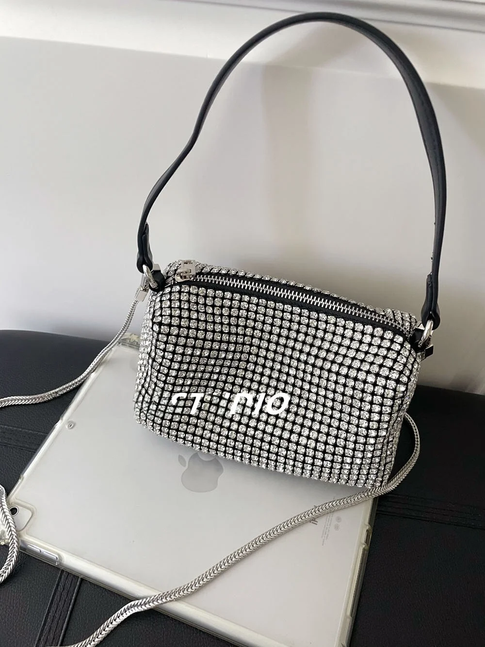 

DAMAOSTUDIO23 Модная женская вечерняя сумка-клатч с бриллиантами, на одно плечо, с цепочкой, роскошная, блестящая, из ПВХ, квадратная