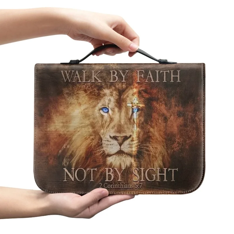 

Walk By Faith Not By Sight Personalized Print Church Bible Cover Case PU Handbags Study Book Holy Storage Boxes For Women Men