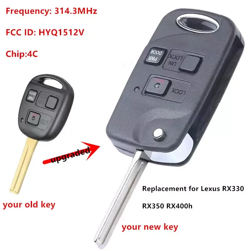 3 Buttons HYQ1512V 4C Chip Remote Key Fob For Lexus ES300 GS300 GS430 GS400 IS300 LS400 1998 1999 2000 2001 2002 2003 2004 2005