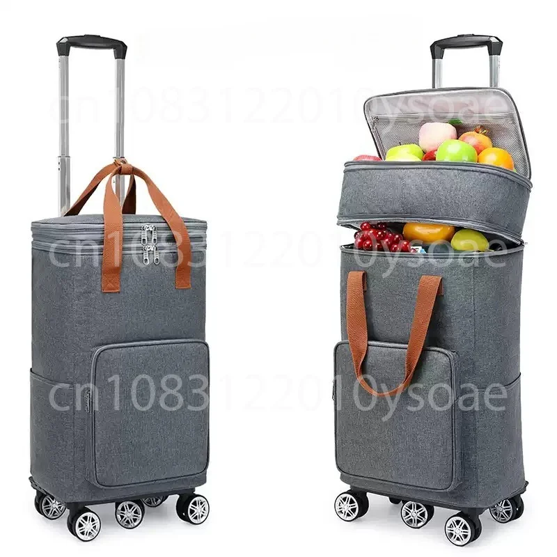 Foldable Grocery Trolley Multi-Purpose Rolling Cart With Expandable Storage Lightweight Durable Waterproof Bag Organizer