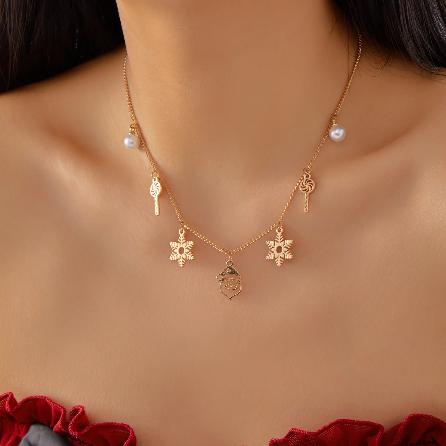 Klassische handgemachte Weihnachtsbaum Schneemann Rohr Halskette für Frauen trendige goldene Farbe Santa Schneeflocke Halskette Schmuck Zubehör – Detail 9