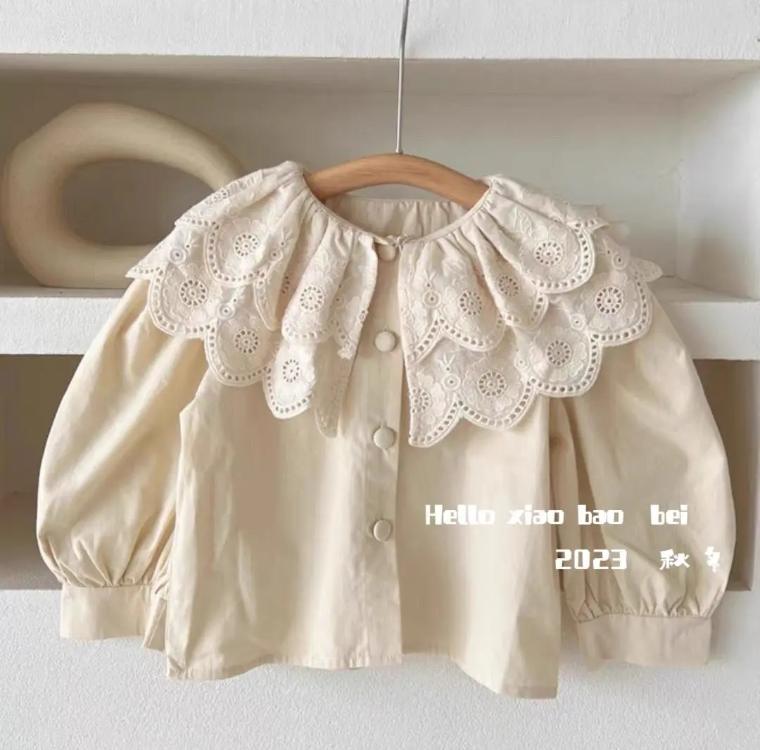 Baby Girl Long Sleeve Shirt 2025 Spring and Autumn New Fashionable Middle and Small Children's Baby Casual Ruffle Top