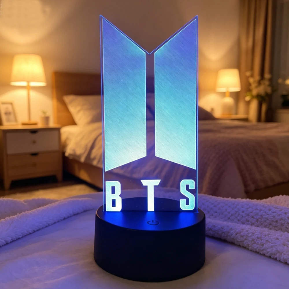 B-T-S Fans Geschenk 3D Acryl Nachtlicht 7-Farben Einstellbares Touch-Nachtlicht Dekorative Tischlampe für Innenräume Kindertag Weihnachten