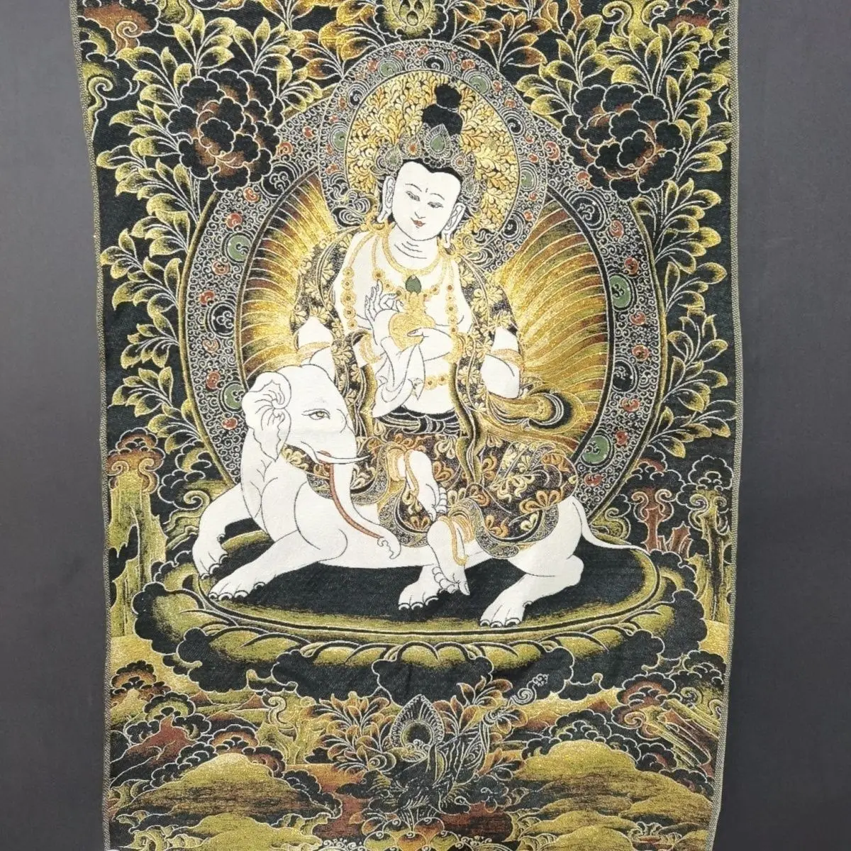 Tibet Tibetan Cloth Silk White elephant samantabhadra bodhisattva Thangka Tangka Embroidery Painting Embroidery Hanging Pictures