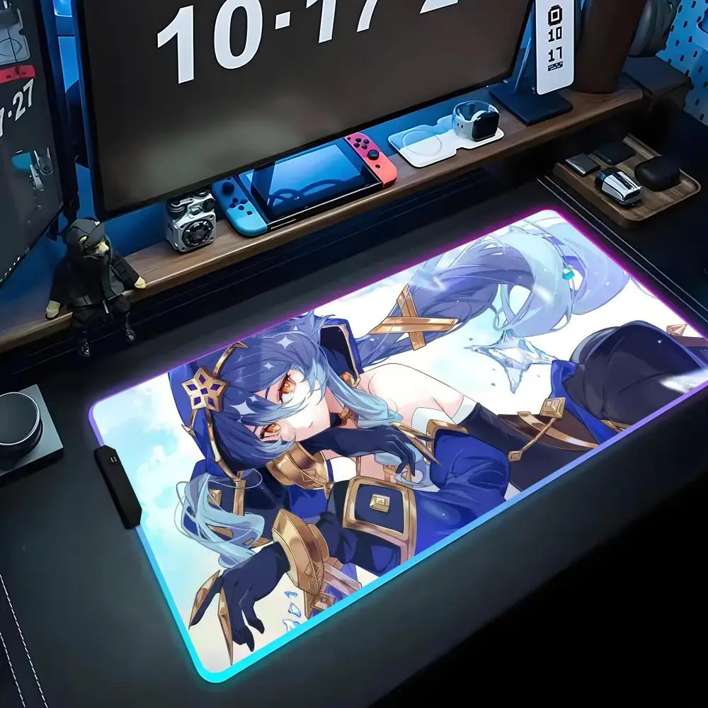 

Layla Genshin Mouse Pad RGB Gaming Mousepad Big LED Pad PC Desk Mat Luminous Mouse Pad Large Keyboard Mats Table Rug With