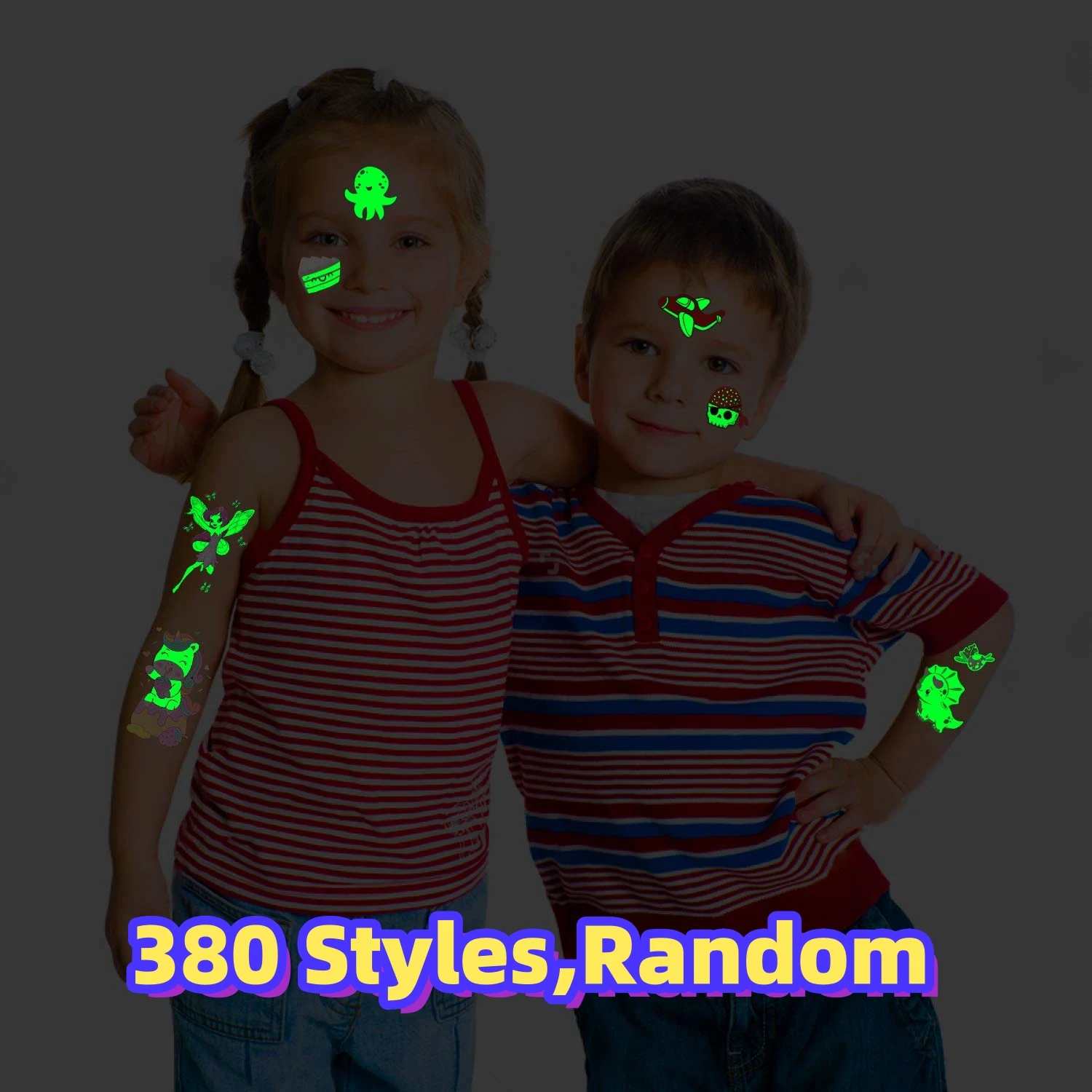 380 Styles (30 Sheets) Luminous Tattoos for Kids, Mixed Styles Temporary Tattoos Stickers with Unicorn/Mermaid/Dinosaur