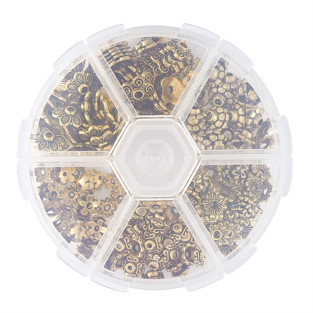 180pcs/box Tibetan Style Alloy Flower Bead Caps for DIY jewelry making accessories,Mixed Style,6~10x2~4mm,Hole:1~1.8mm