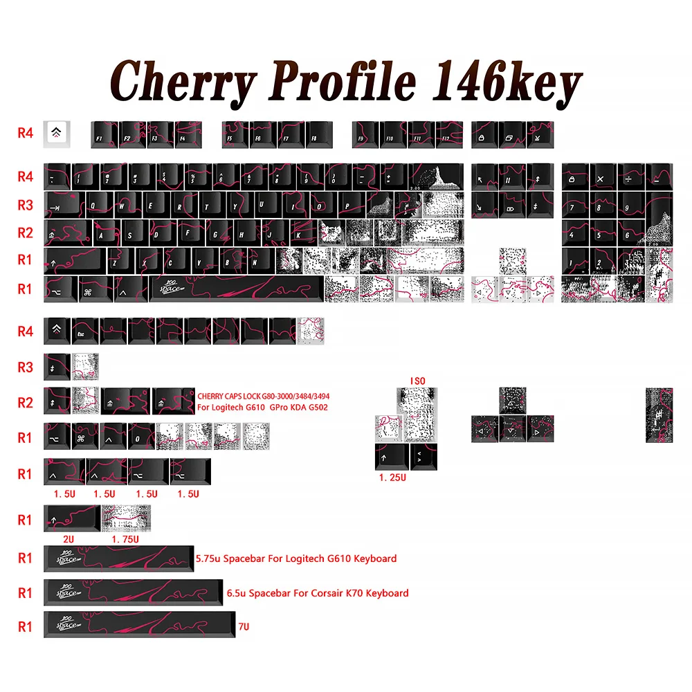 Juego de teclas de Graffiti, teclas pbt de perfil Cherry mx para switch Logitech G610 K70 GMMK gk61 96 gmk, teclas iso