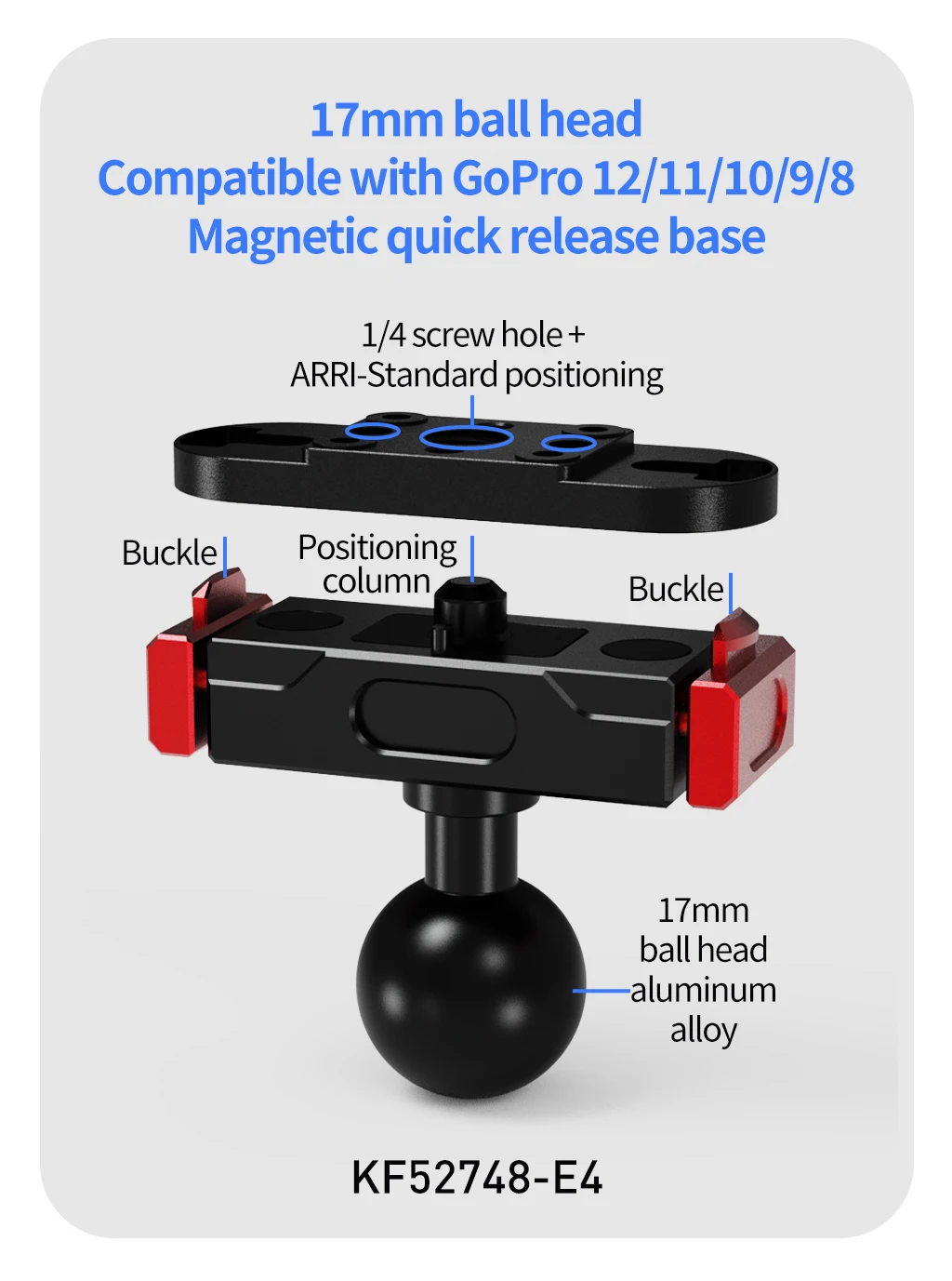 Für GoPro Ersatz-Magnetfuß-Kit, Aluminium, Schnellspanner, 360° ° Dämpfende Stativhalterung für Hero 12/11/10/9/8 Max Action-Kamera – Detail 23