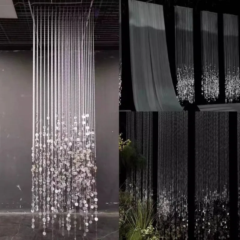 

Shiny Acrylic Crystal Bead Curtain Silver Glitter Pendant Set, Wedding Hall Ceiling Hanging Ornament ,Stage Background Arrangeme