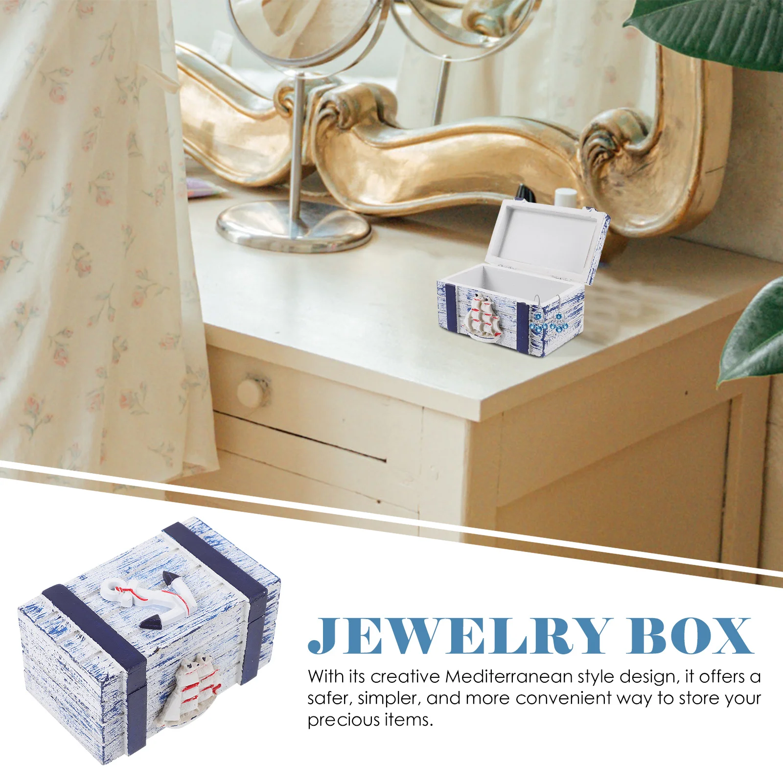 

Mediterranean Style Jewelry Box Wooden Large Capacity Organizer Ring Earring Storage Decorative Case Small Wooden Box