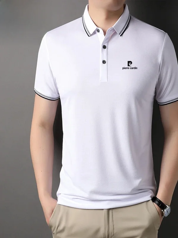 

Pierre Cardin Summer Men's High-end Short Sleeve Shirt Thin Ice Silk Half Sleeve Fashion Urban Loose Fit T-Shirt