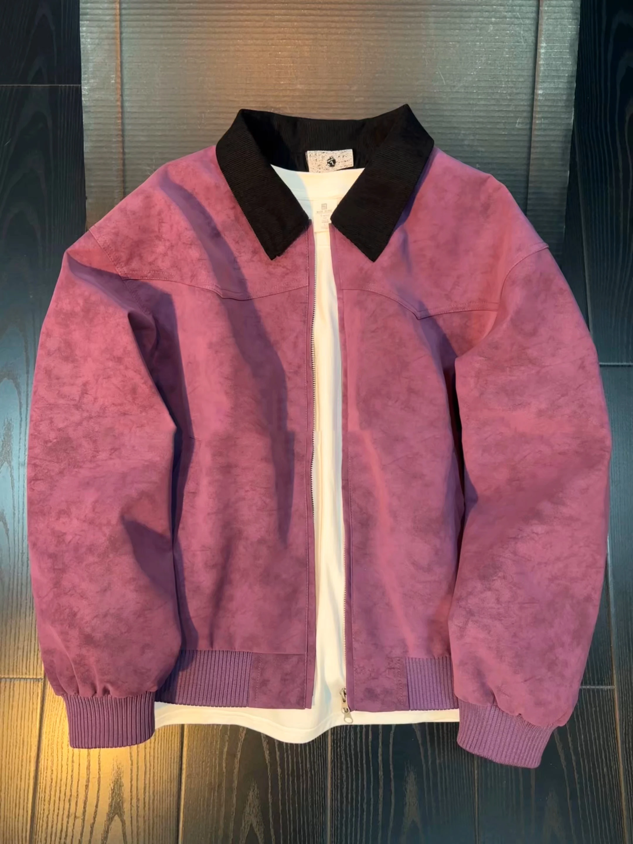 

Мужская куртка из искусственной кожи с воротником, окрашенная в фиолетовый цвет, в американском бейсбольном стиле, рабочая одежда Detroit, весенняя мода для молодежи