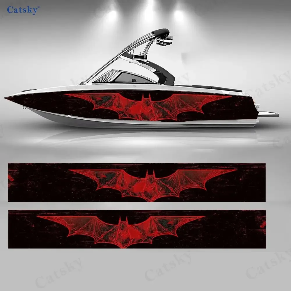 2Pcs Red Pattern Bat Boat Hull Sticker, Sleek & Cool Water-Resistant Decal for Boats, Classic Bat Design Adds Stylish