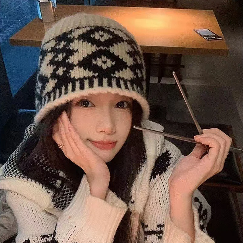 قبعة نسائية محبوكة من الصوف المختلط قبعة صوف كلاسيكية للتدفئة بحجم كبير قبعة مقاومة للبرودة لرأس الذكور #6