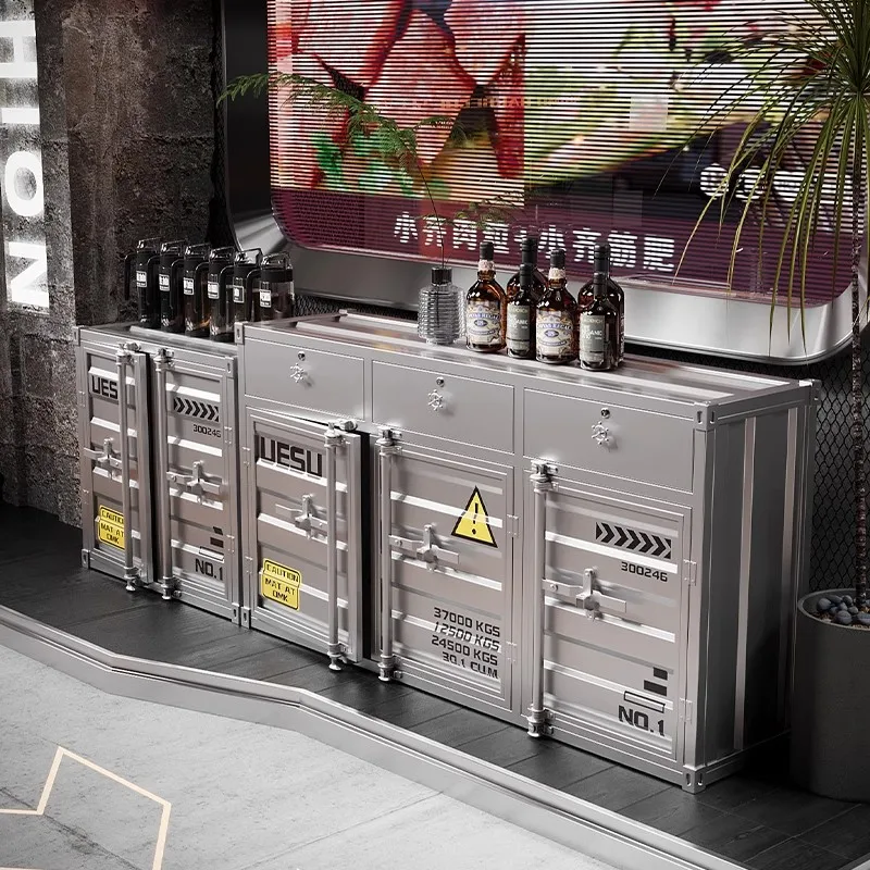 

！@Industrial-Style Metal Storage Cabinet Tea Wine Sideboard Wine Rack for Container Storage for Kitchen Bar Restaurant Living Ro