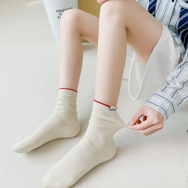 

Ladies Stocking Solid Color Cotton Four Seasons Long Stockings One Size Women's Version Layout Label Personality Socks Soft