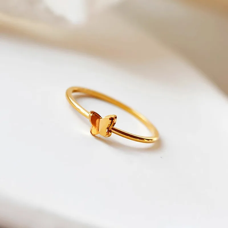 Korean Style Minimalist Double Layer Small Butterfly Titanium Steel Ring For Women Unique Design Delicate Fadeproof Knuckle Ring