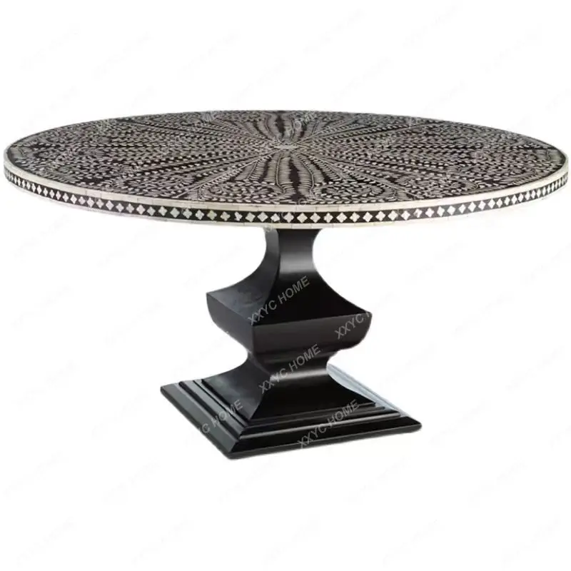 Retro solid wood dining table household size apartment dining table