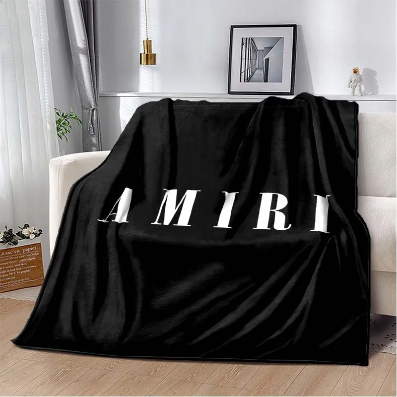A-AMIRI Fashion Letter Print Flannel Throw Blanket Soft Warm Sofa Bed Cover Street Style Blanket For Bedroom Home Decor Gift