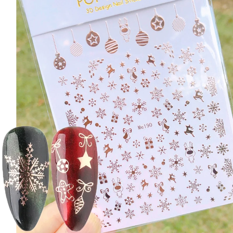 

3d Nail Art Stickers Winter Christmas Rosegold Snowflakes Xmas Trees Snowman Decals For Nails Tips Decorations Manicures