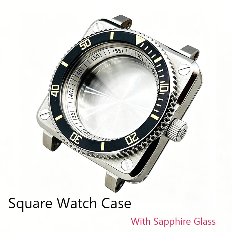 42mm Silver Square NH36 Watch Case Gear Bezel WIth Sapphire Glass Fits Seiko NH35 7S26 4R36 Movements Case Replacement Parts
