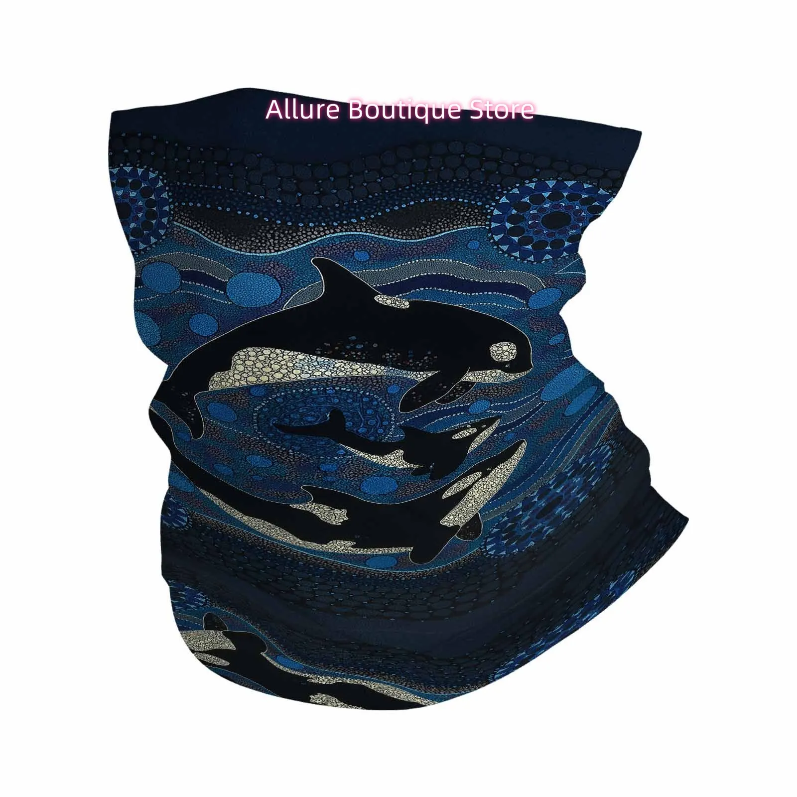 Whales, Abstract Art, Ocean Waves Novel Design Multi Functional Print Scarf Suitable Outdoor Men Women Unsix Mask Holiday Events