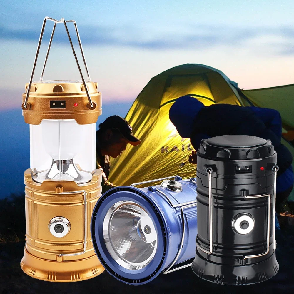 3-In-1 Camping Lantern Solar Power 2 LED Light Source Poweful Portable Outdoor Hike Tent Light Lamp LED Flame Lantern Flashlight