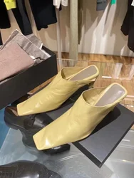 2024 New Cool Slippers Women's Fashion Square Head Retro High Heels Thin Heels Baotou Drag French Mueller Witch Shoes