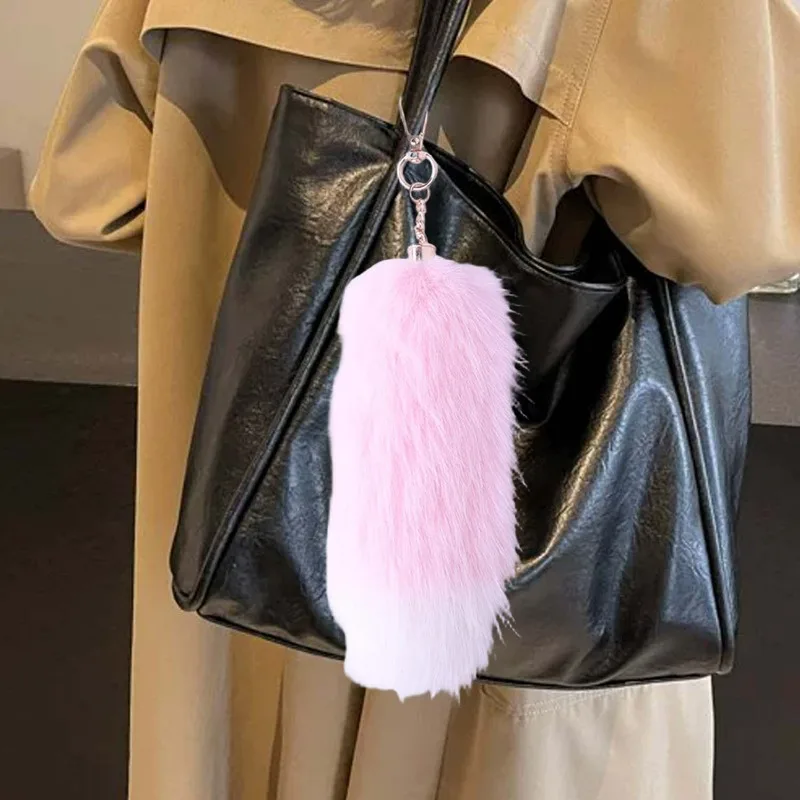 أفخم الثعلب الفراء الذيل المفاتيح فروي ذيول كيرينغ المرأة حقيبة سحر أفخم سلاسل المفاتيح لسيارة أكياس المجوهرات المعلقات حلقة رئيسية