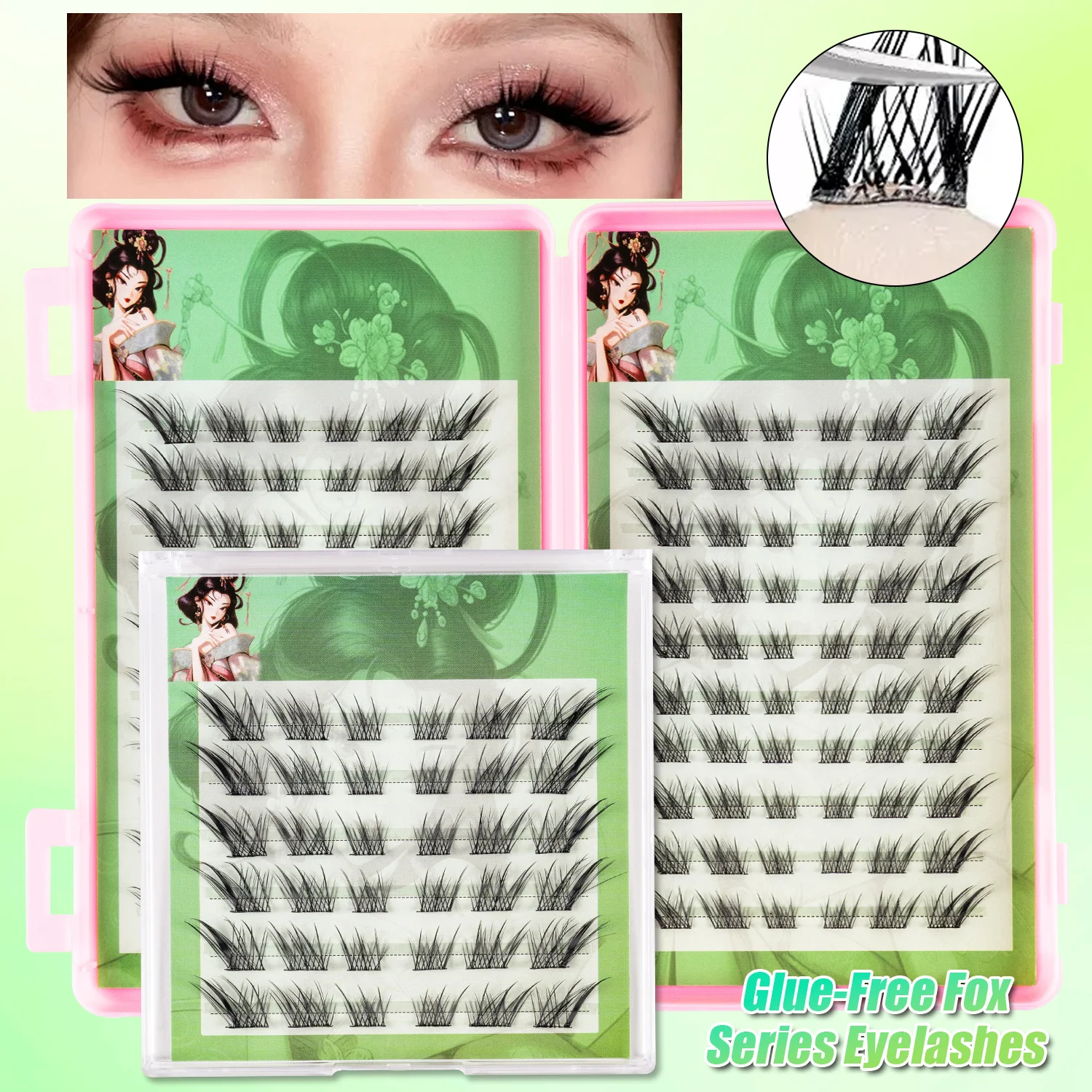 

120/36Clusters Self-Adhesive Lashes, C-Curl 10-14mm, Cat/Fox Eye, Slant Wing, Comic Style, DIY Lash Extensions, Bold Bright Look