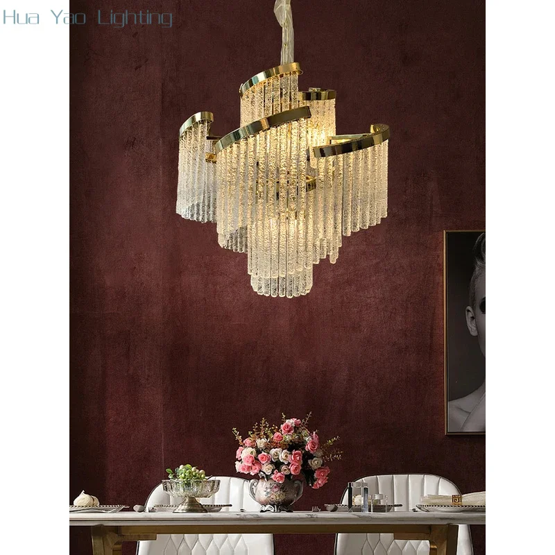 

Spiral Icicle Handmade Glass Neoclassical Chandelier Living Room Ceiling Art Deco Gold Chrome Light Fixture Indoor Lustres Foyer