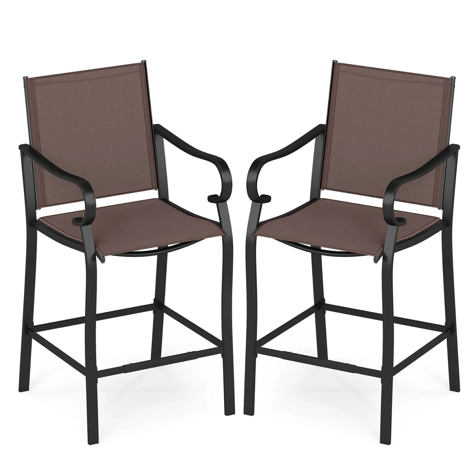 

Outdoor Counter Height Bar Stools Set of 2 with Back Armrest and Footrest