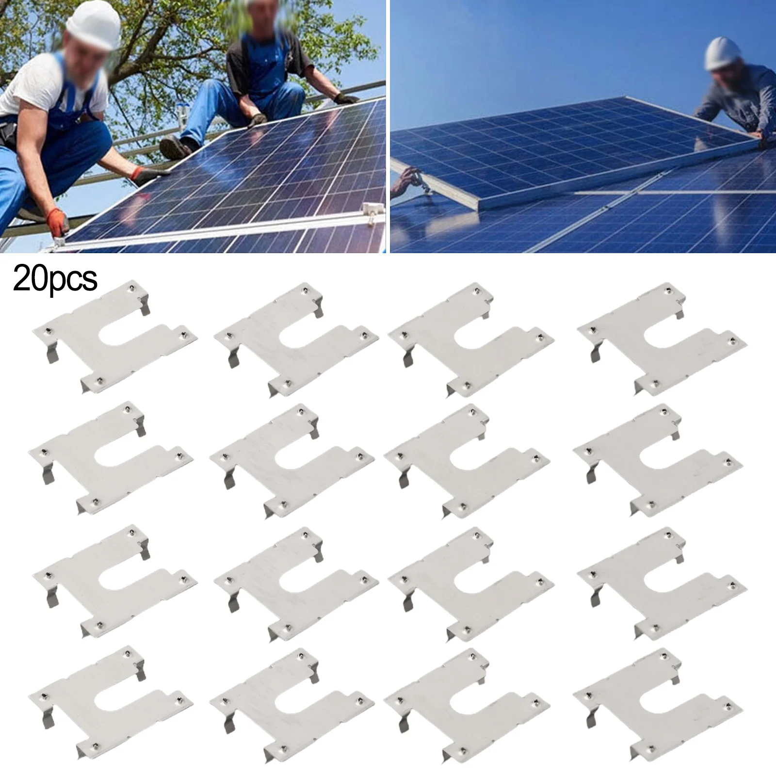 20pcs Stainless Steel Earth Plate Grounding Clip Solar Panels PV Roof Fitting Thickness 0.3mm Grounding Clips PV Mounting System