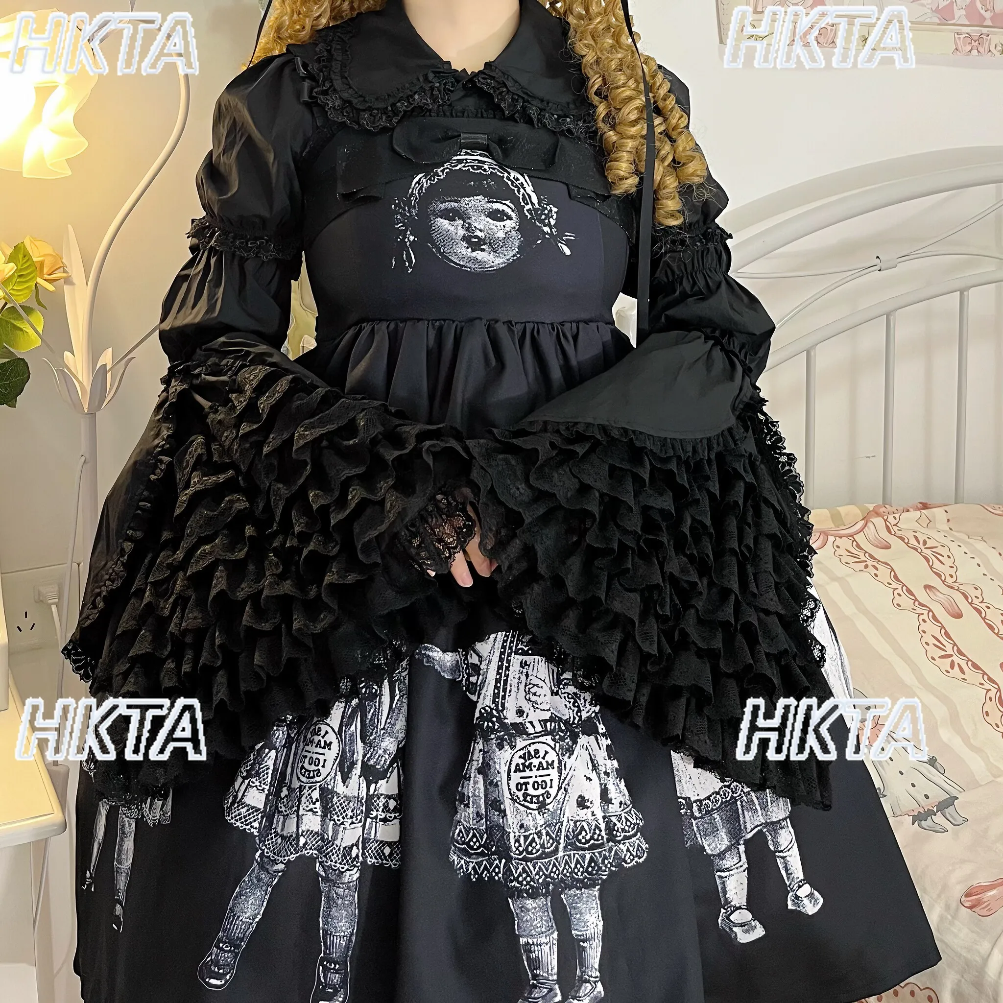 

Японская зимняя милая белая рубашка в стиле Лолиты с рогом и длинными рукавами, кружевная строчка, плиссированный кукольный воротник, топ на талии, Blusas Women