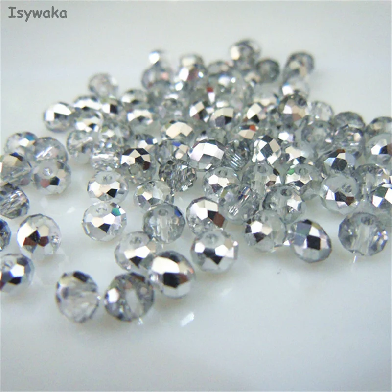 Isywaka Half silver Color 3*4mm 125pcs Rondelle Austria faceted Crystal Glass Beads Loose Spacer Round Beads for Jewelry Making