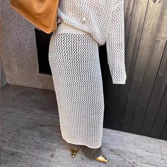 

Женская трикотажная юбка-миди с высокой талией и вырезом, универсальная осенняя новая прямая юбка-труба для поездок на работу, чистый цвет