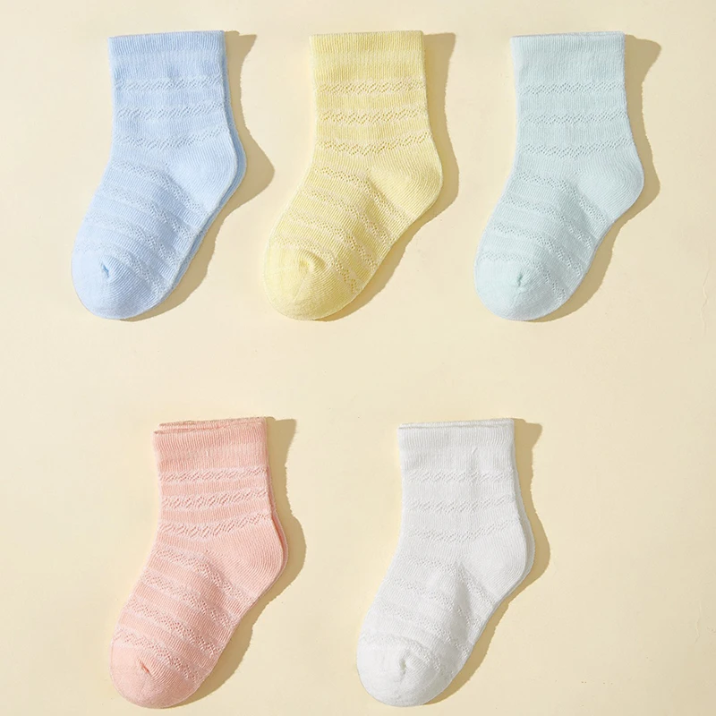 

5 пар летних детских сетчатых носков, впитывающие пот дышащие детские короткие носки ярких цветов, хлопковые носки для новорожденных, обувь для детей 0-2 лет