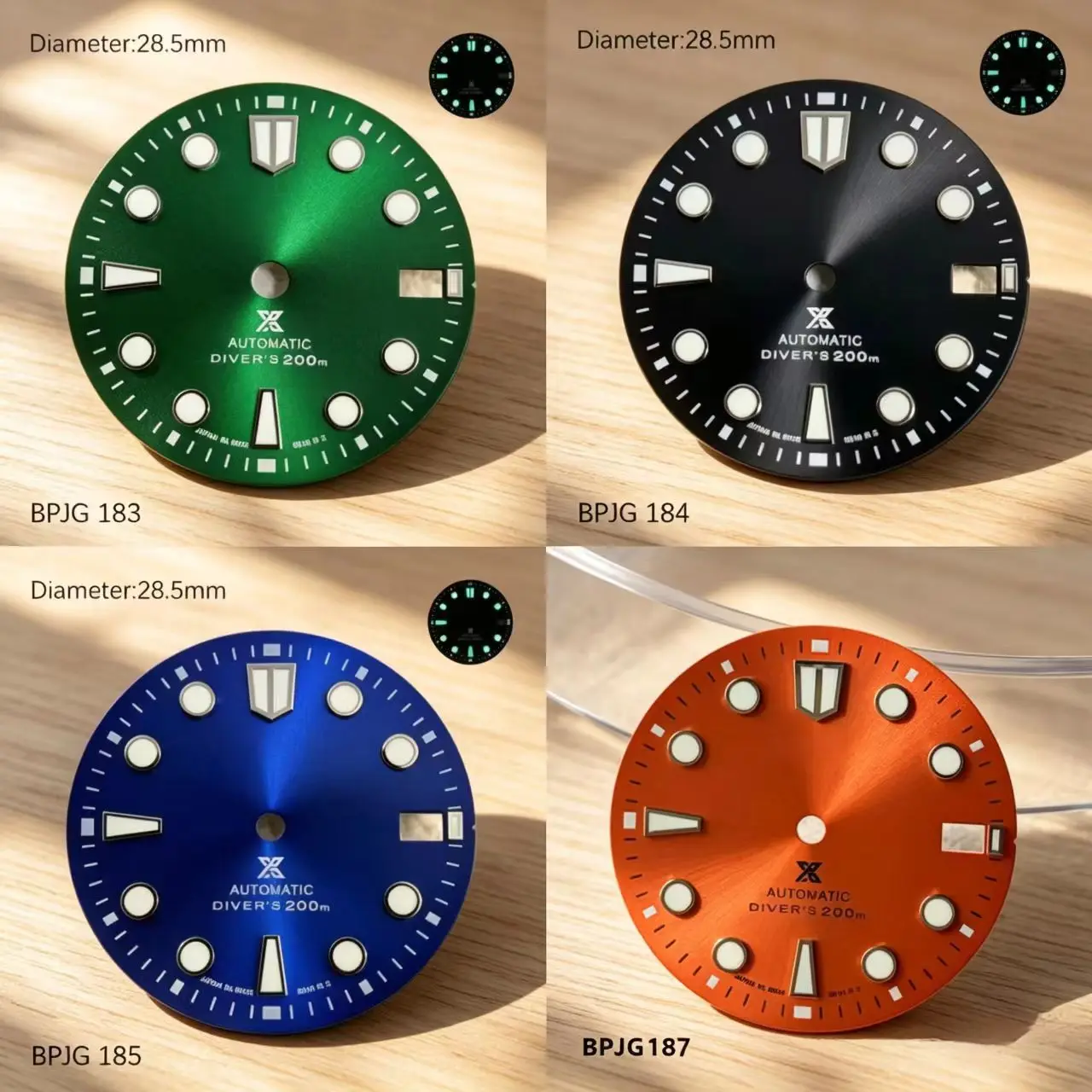 28.5mm NH35 S Logo Dial Prospex Diving Series Green Luminous Sunburst Dial Suitable for NH35/4R35 Movement Watch Accessories