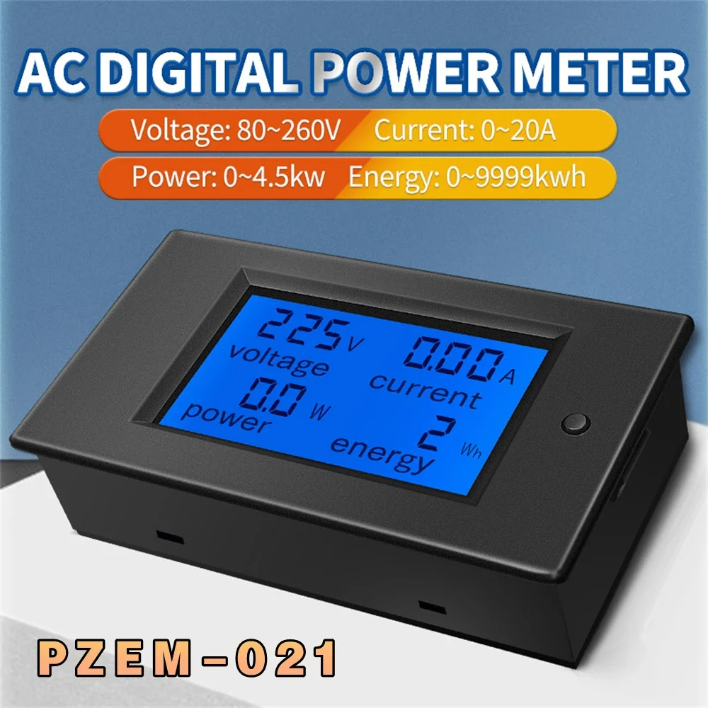 AC Single Phase Digital LCD Ammeter Voltmeter 80-260V 20A 4IN1 Electric Volt Amp Meter Power Kwh For Homekit PZEM-021