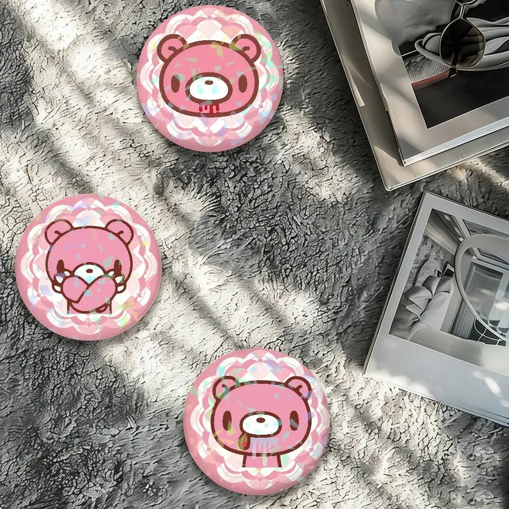 Kawaii Pink Cartoon G-Gloomy Bear Laser Badge Creative Pins Brooch for Bag Clothes Hat Decor Gifts Fans Collect