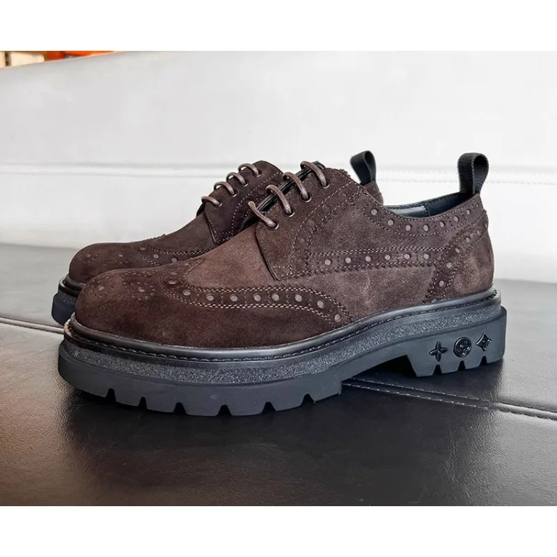 Chaussures décontractées en cuir véritable pour hommes, chaussures d'affaires faites à la main, cuir suédé conviviale ré britannique, chaussures à lacets pour hommes, chaussures de mariage