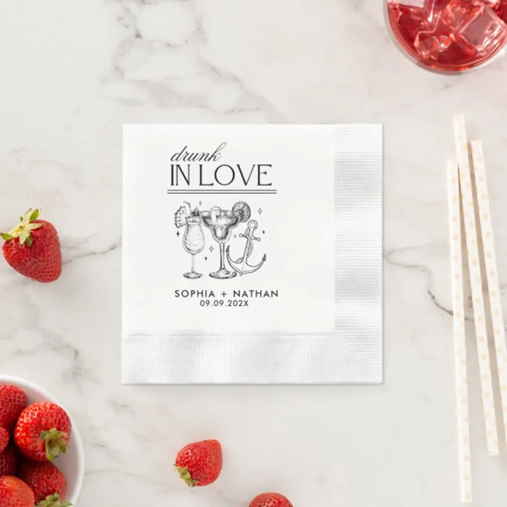 50pcs Custom Drunk In Love wedding napkin, Personalized Beach Wedding Napkins,Wedding Cocktail napkins,Luncheon,dinner napkins