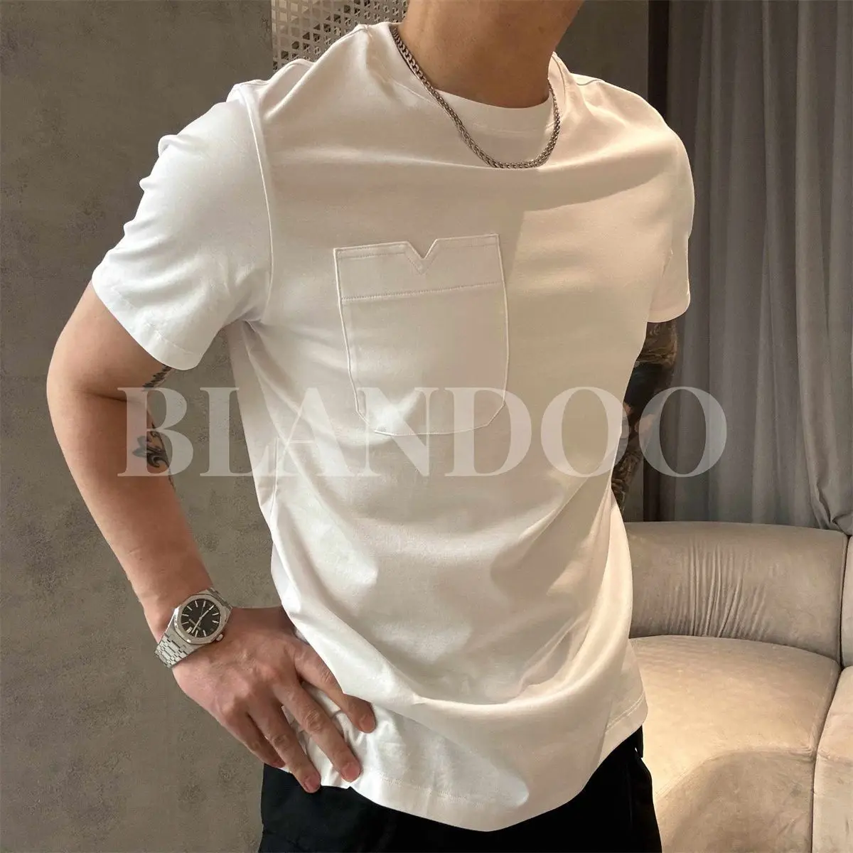 الرجال الصيف بسيط بلون تنوعا جيب تصميم الجولة الرقبة تي شيرتات قصيرة الاكمام قمة الموضة وسيم تي شيرت رجالي رجل #1