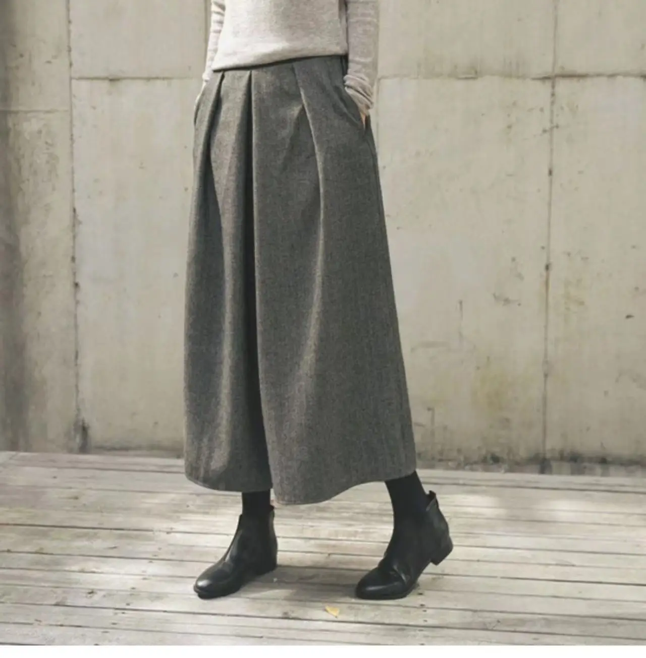 Pantalon large en laine taille haute pour femme, jupes épaisses pour femme, mode de rue, automne et hiver, Y2K, 2023