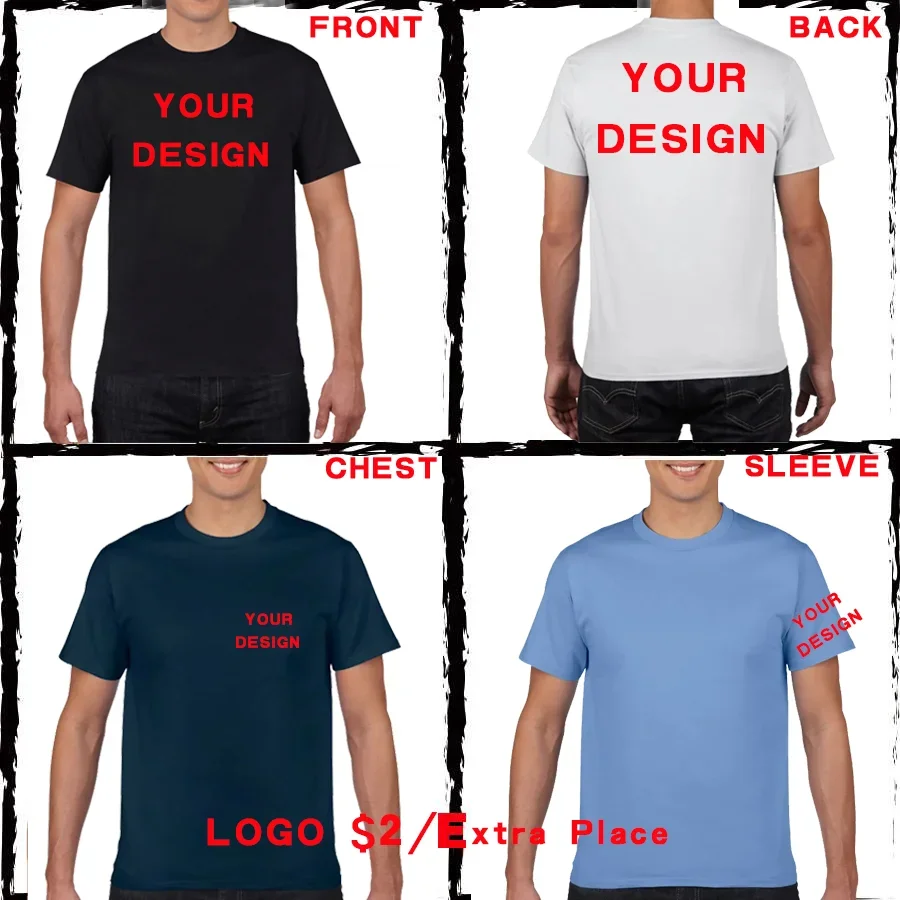 180gsm 100% Cotton T Shirt Men Custom Your Design Text  Tops Tee Men Print Your Own Design Brand Team Customization DropShipping image 3