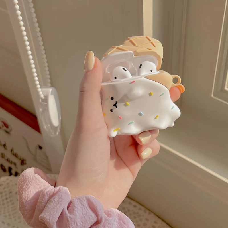 علبة كرتون لطراز الآيس كريم حافظة واقية لسماعات AirPods ، حافظة ثلاثية الأبعاد لطيفة ، غطاء حماية من السيليكون الناعم الجميل ، 1 ، 2 ، 3 Pro ، 2rd علبة شحن