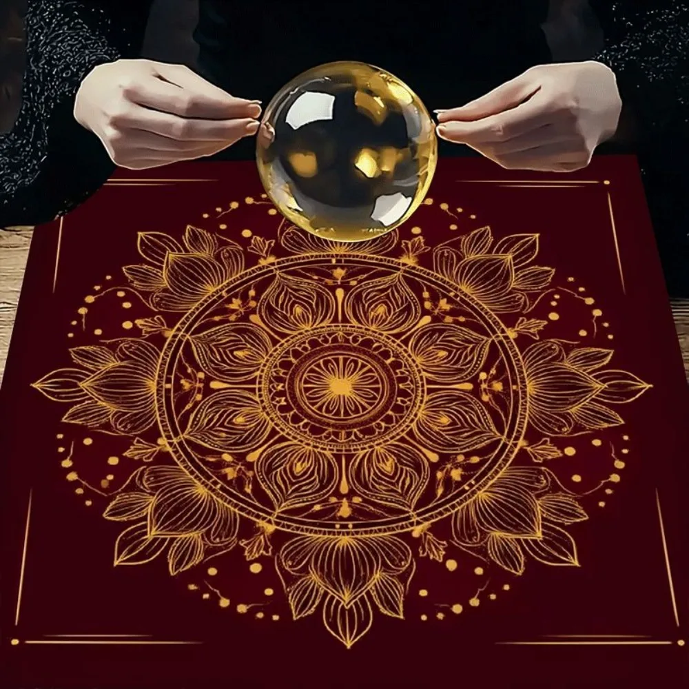 50/75cm Tarot Tablecloth Gold Foil Mandala Pattern Mystical Altar Cloth Polyester Divination Prediction Home Decor Multiple Size