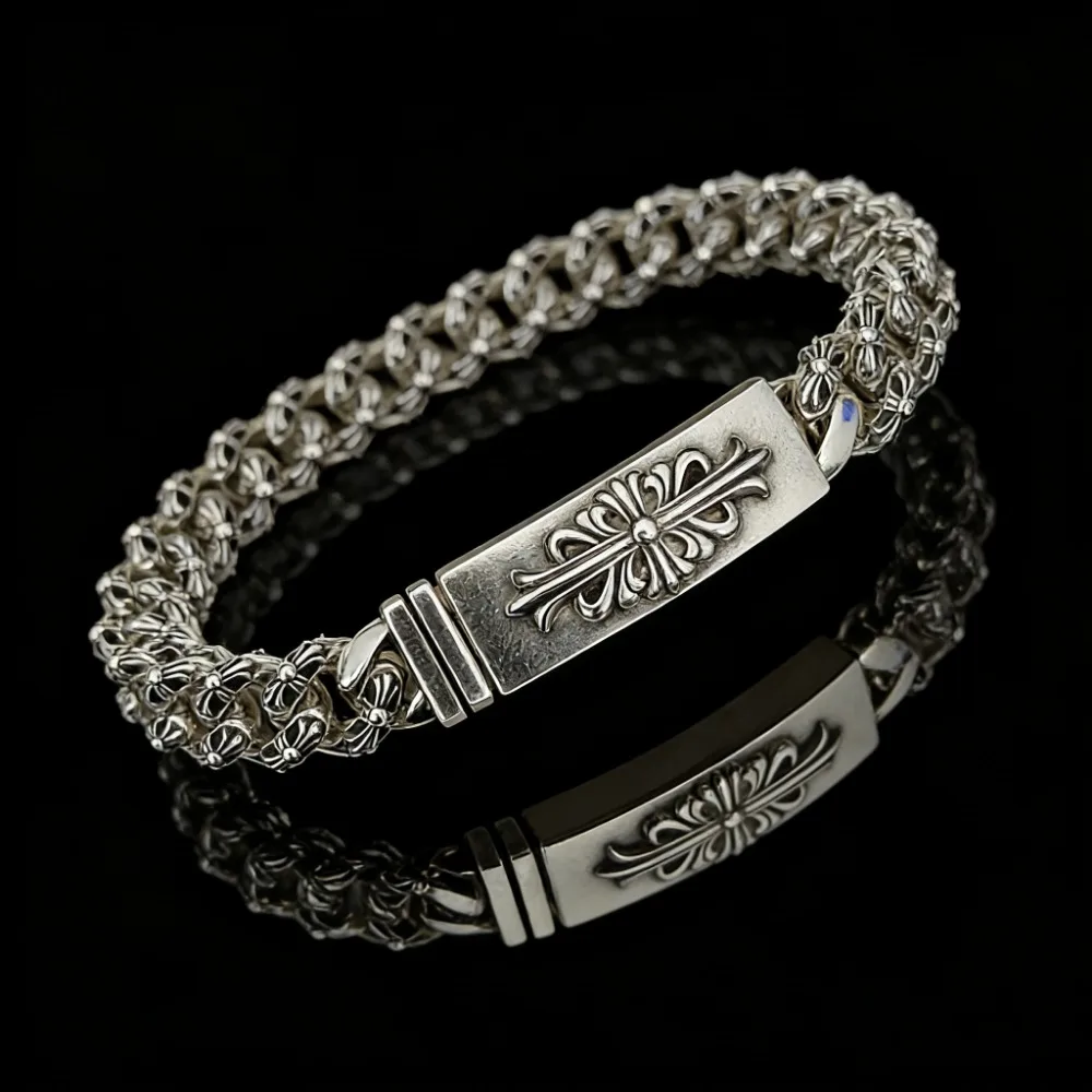 

Новый браслет из серебра S925 пробы в стиле хип-хоп и панк, модный, универсальный, ретро, с цветочным крестом, 2026 год