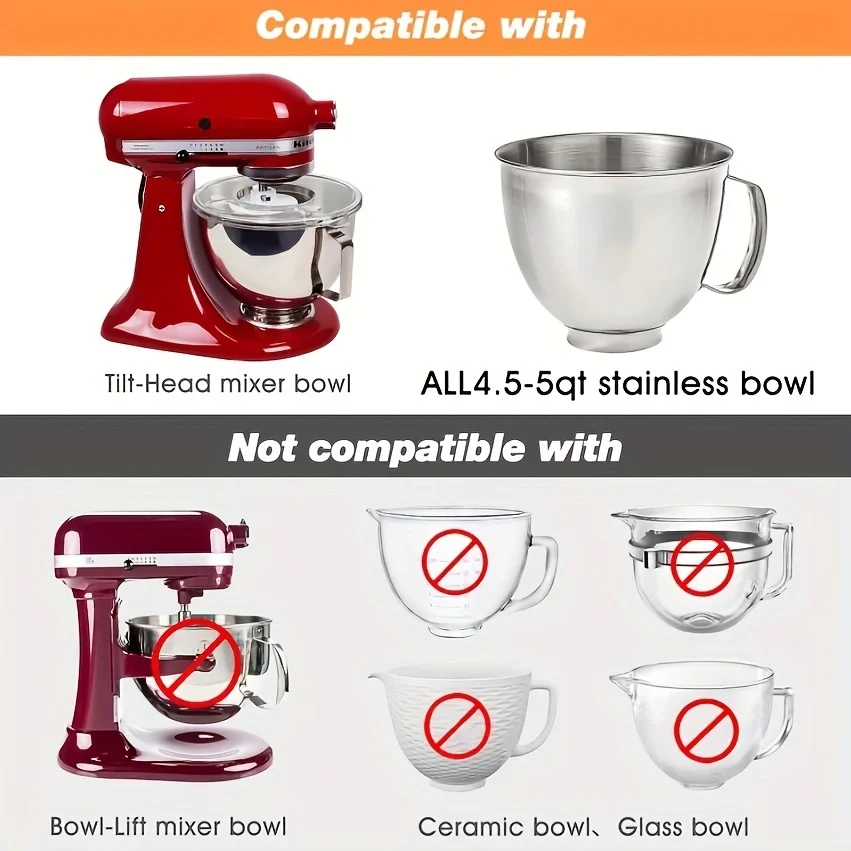 1 piece of plastic cover, suitable for KitchenAid kitchen inclined head stand mixer 4.5-5qt stainless steel bowl cover